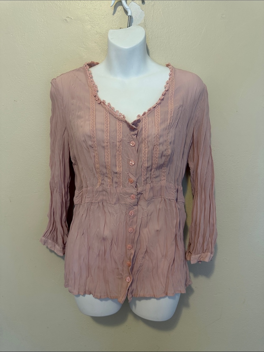 Axcess Dusty Rose Button-Front Peasant Top